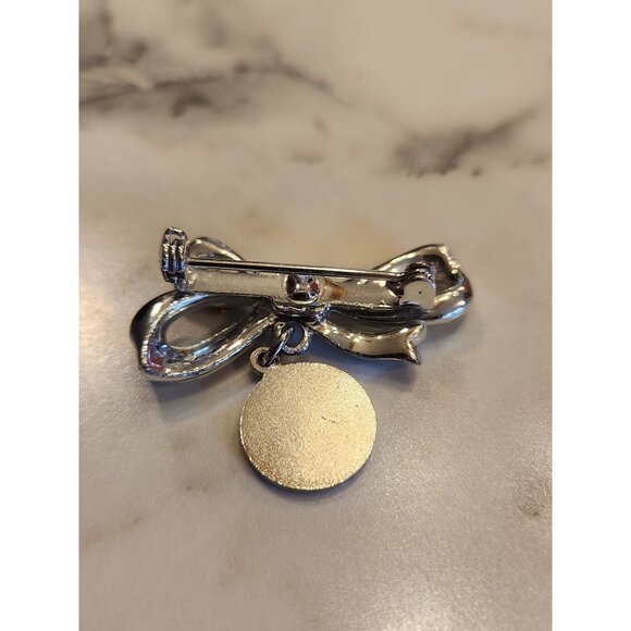 Vintage Women's Christian Temperance Union Silver-Tone Bow Brooch Pin With Charm - Picture 2 of 3